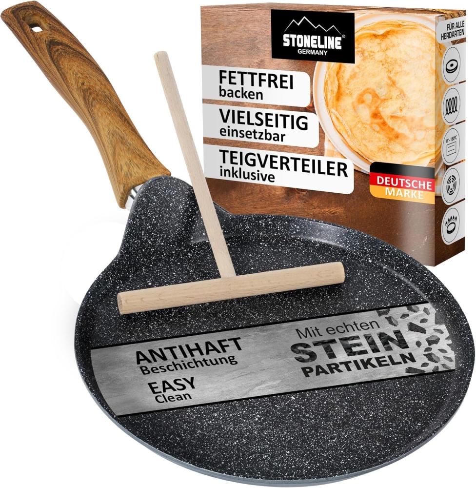 STONELINE Crêpepfanne Crêpes-Pfanne 25 cm, mit Teigverteiler, induktionsgeeignet, Aluminium (Set, 1-tlg, 1 Pfanne, 1 Teigverteiler aus Holz), mit echten Steinpartikeln, induktionsgeeignet, Designed in Germany Bild 1