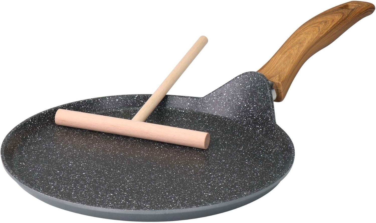 STONELINE Crêpepfanne Crêpes-Pfanne 25 cm, mit Teigverteiler, induktionsgeeignet, Aluminium (Set, 1-tlg, 1 Pfanne, 1 Teigverteiler aus Holz), mit echten Steinpartikeln, induktionsgeeignet, Designed in Germany Bild 1