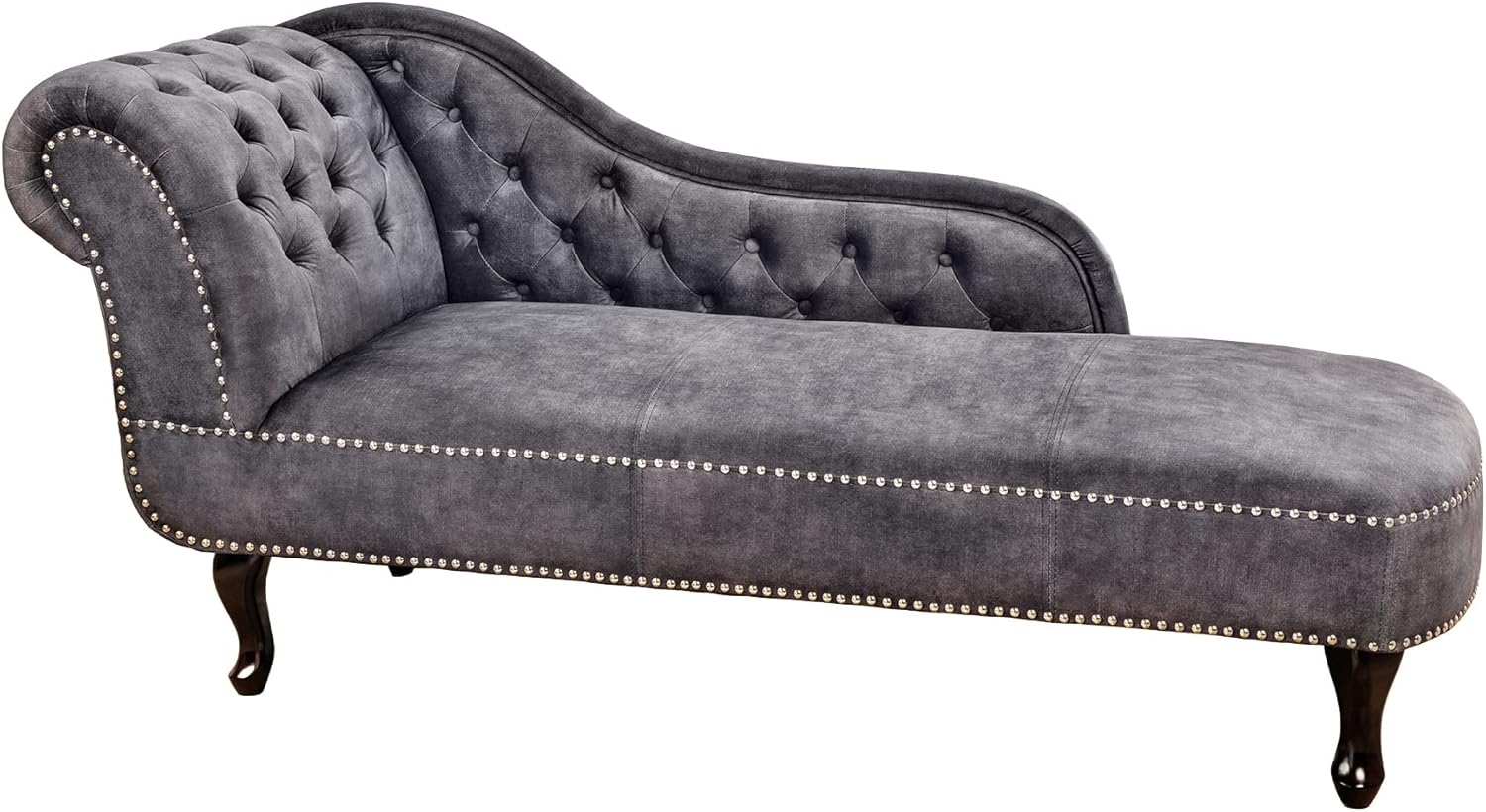 riess-ambiente Recamiere CHESTERFIELD 170cm grau / dunkelbraun, Einzelartikel 1 Teile, Wohnzimmer · Strukturstoff · Chesterfield Bild 1