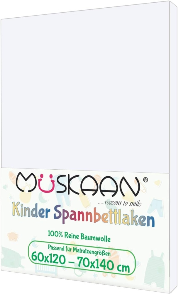 Müskaan Spannbettlaken Kinder Spannbetttuch 60x120 - 70x140 cm Bettlaken Tuch 100% Baumwolle, Jersey, Gummizug: Rundumgummizug, Matratzen Bezug bis 12cm Matratzenhöhe Bild 1