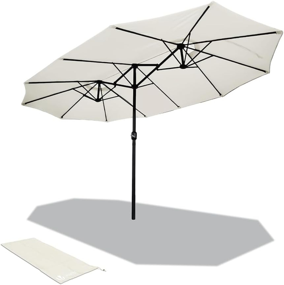 VOUNOT Doppelsonnenschirm mit Handkurbel, Sonnenschirm Marktschirm Gartenschirm Terrassenschirm, Sonnenschutz, 460x270 cm, Beige Bild 1