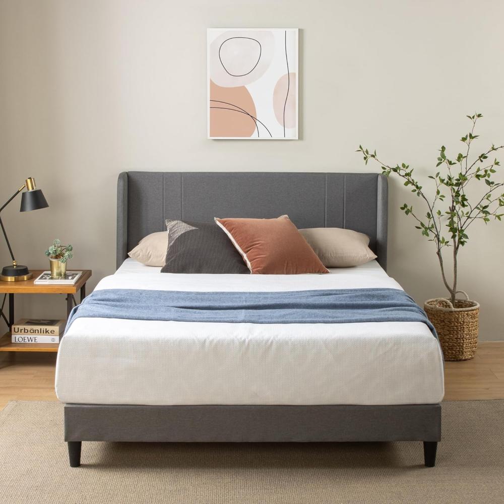 Zinus Sasha Bed 140x200 cm - Höhe 25 cm - Gepolsterter Plattformbettrahmen mit Wingback Kopfteil und Bambuslattenrost - Medium Grey Bild 1