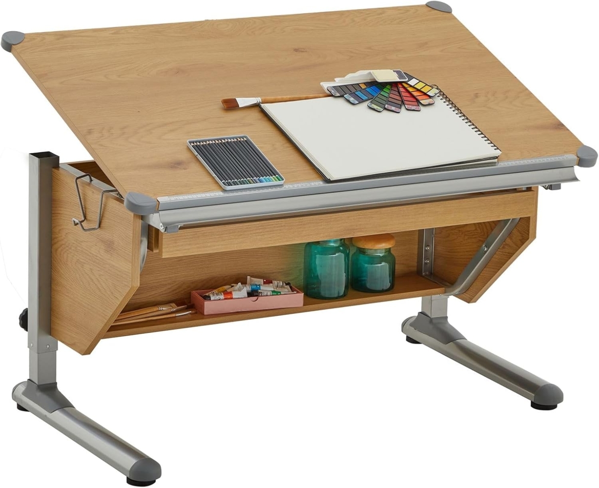 CARO-Möbel Kinderschreibtisch PHILIPP, Schreibtisch Kinder höhenverstellbar und neigbar mit Schublade und Sti Bild 1