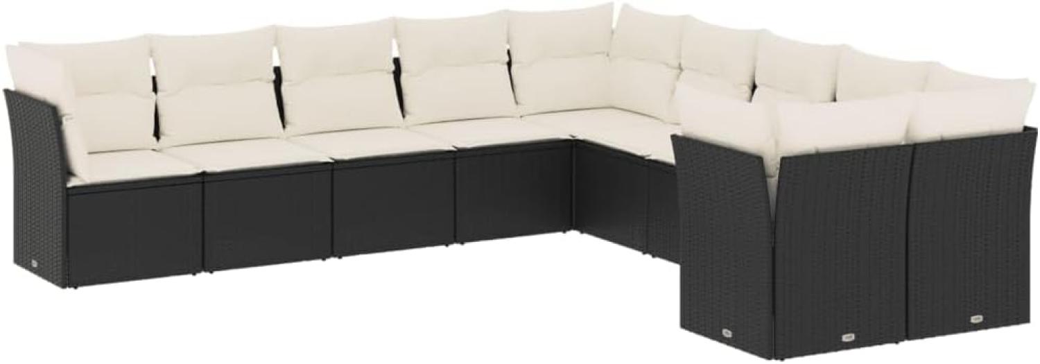 vidaXL 10-tlg. Garten-Sofagarnitur mit Kissen Schwarz Poly Rattan 3250075 Bild 1