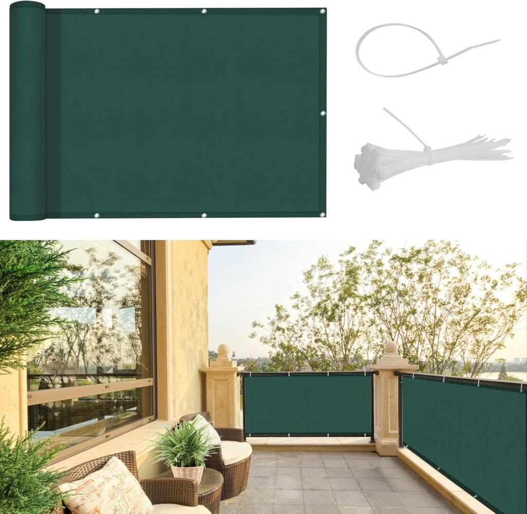 SUNNY GUARD Balkon Sichtschutz 150x600cm Balkonabdeckung PES UV-Schutz Balkonverkleidung wetterfester,mit Kabelbinder,Verde Bild 1