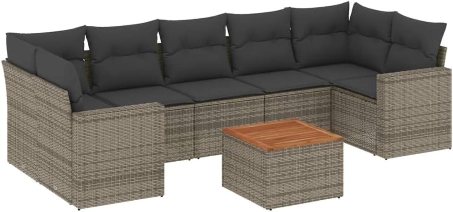 vidaXL 8-tlg. Garten-Sofagarnitur mit Kissen Grau Poly Rattan 3224037 Bild 1