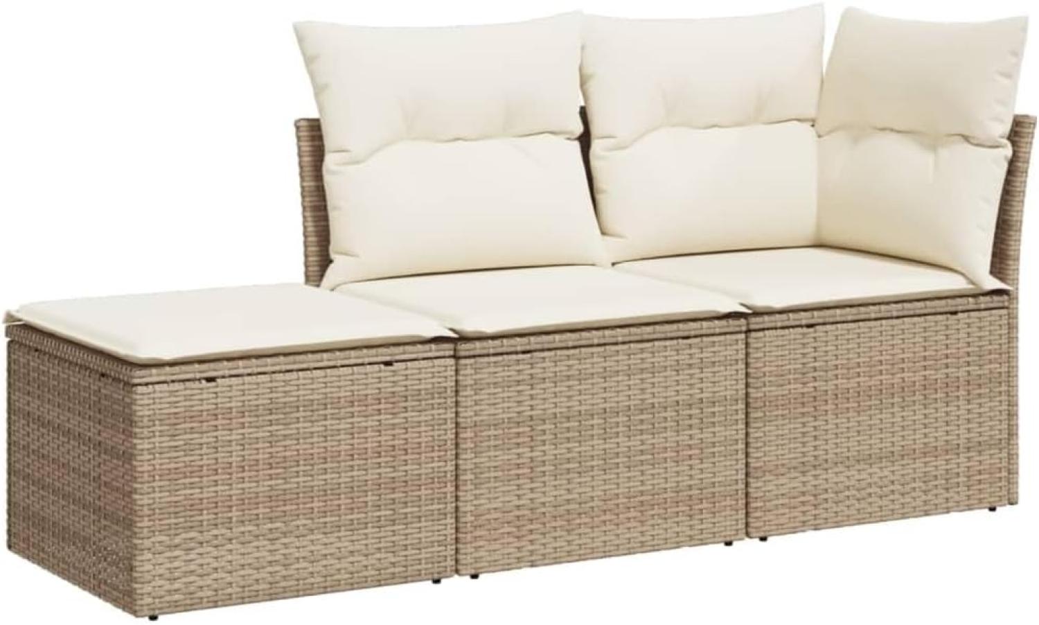 vidaXL 3-tlg. Garten-Sofagarnitur mit Kissen Beige Poly Rattan 3217468 Bild 1