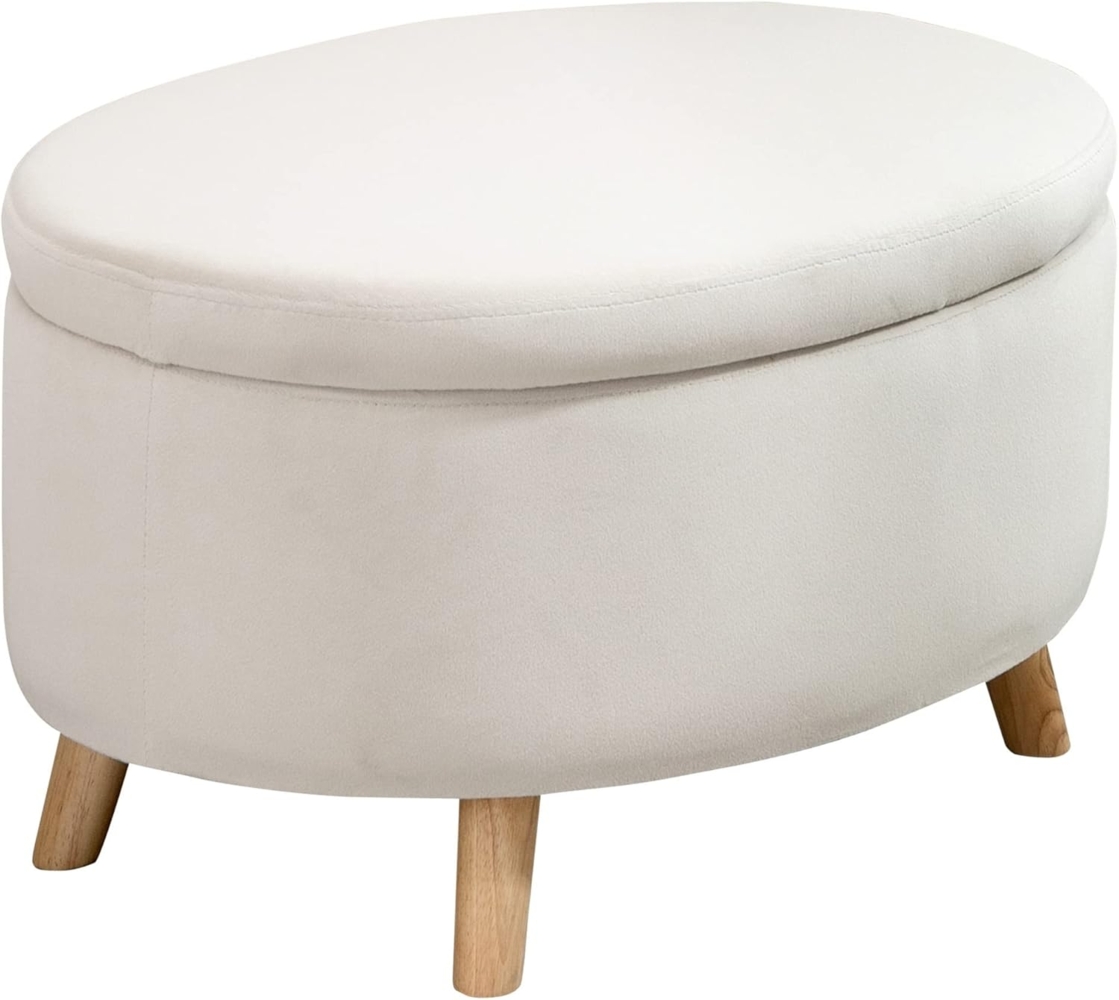 HOMCOM Sitzbank oval, mit Stauraum, Deckel, Samtoptik (Polsterbank, 1-St, Bettbank), für Flur Schlafzimmer Wohnzimmer, Holzbeine 71 x 51,5 x 42 cm Beige Bild 1