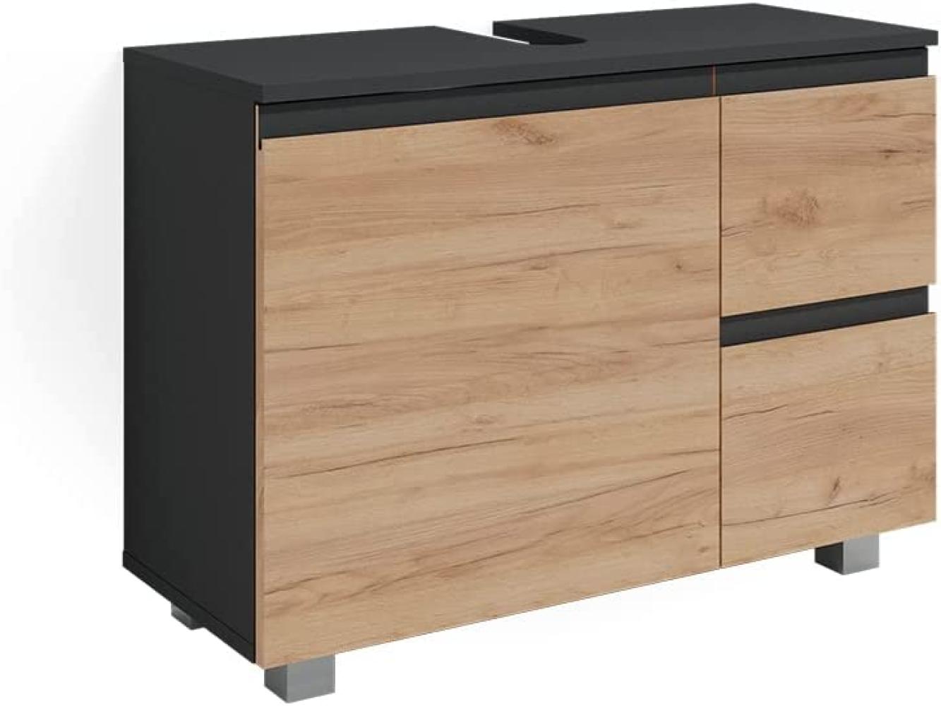 Vicco Waschtischunterschrank Waschbeckenunterschrank Badschrank J-shape Anthrazit Eiche modern 80x61cm Badezimmer Schrank Badmöbel Schranktür Schrankschublade Aufbewahrung Bild 1