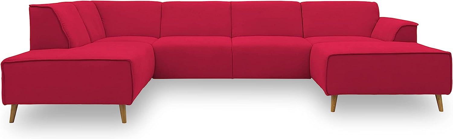 DOMO Collection Jules Wohnlandschaft, Skandinavisches Sofa mit Federkern, Couch in U-Form, rot, 191x333x159 cm Bild 1