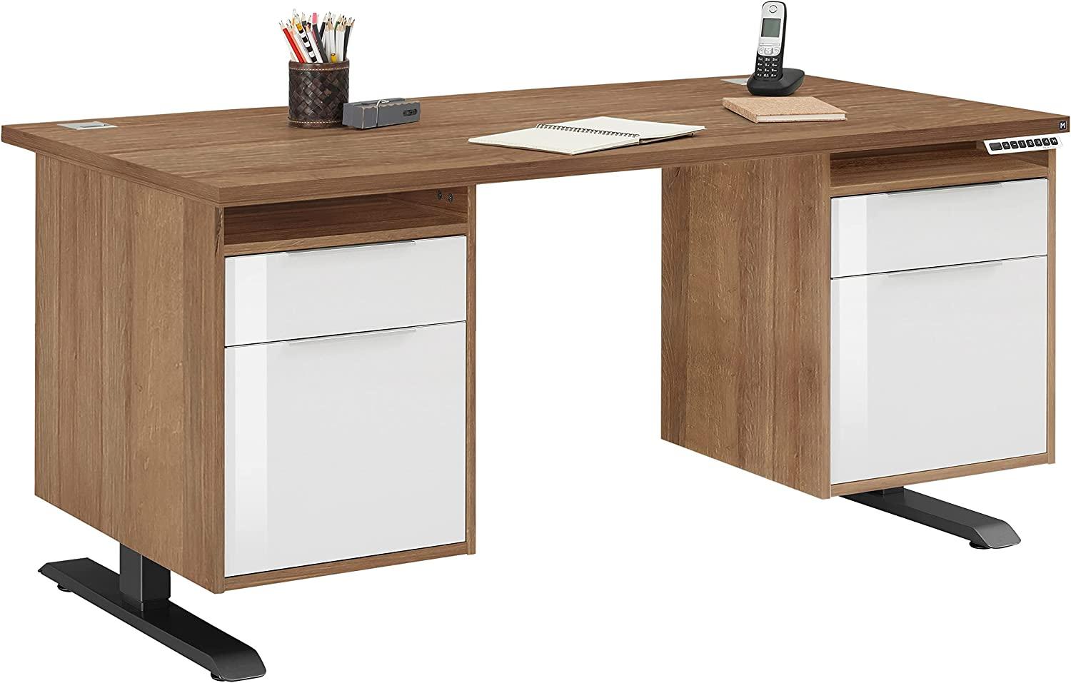 Schreibtisch >EDJUST< (BxHxT: 175 x 120 x 80 cm) Metall anthrazit - Riviera Eiche Bild 1