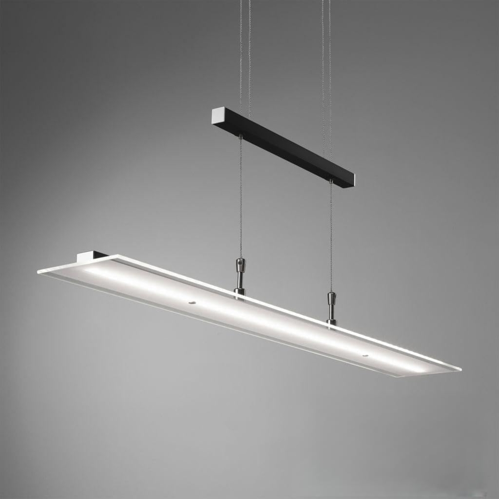 B.K.Licht LED Pendelleuchte dimmbar Hängeleuchte 85cm höhenverstellbar 95-175cm silber - BKL1001, LED fest integriert, Warmweiß, Deckenleuchte 20W 1600lm Esszimmerlampe Küchenlampe Lampenschirm Glas Bild 1