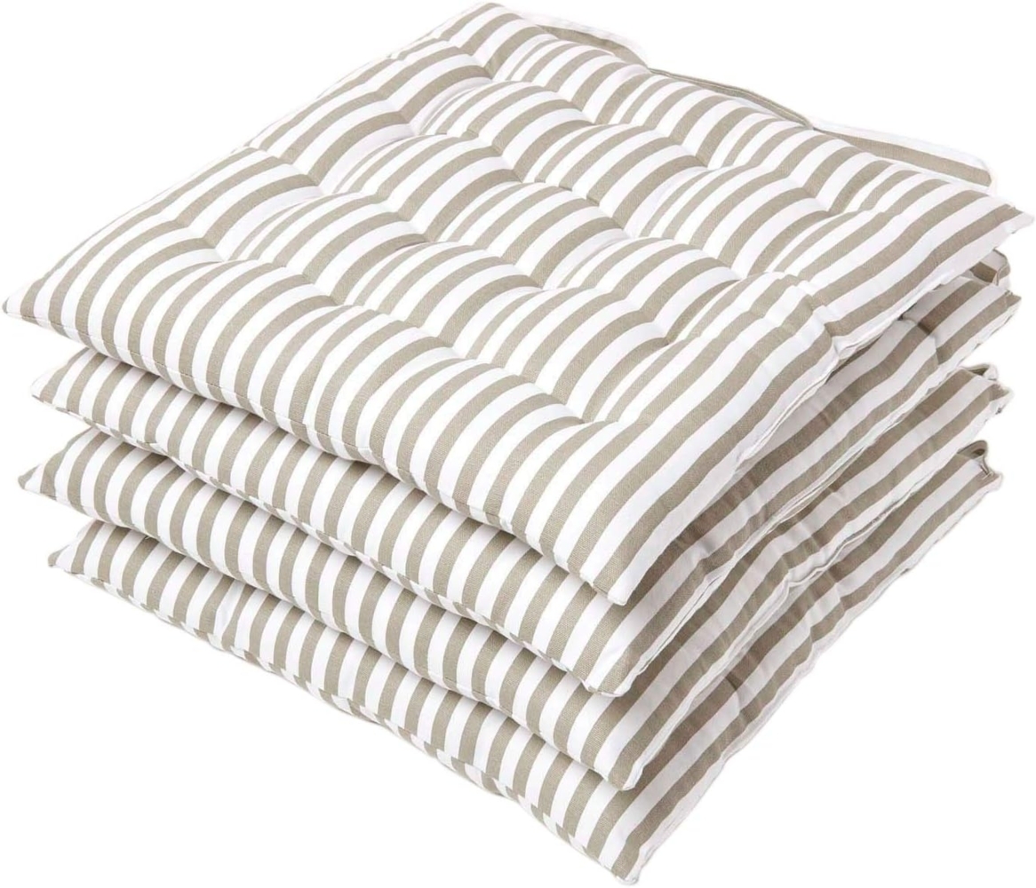 Homescapes Stuhlkissen Sitzkissen mit Streifen, 100% Baumwolle, grau, 4er-Set Bild 1