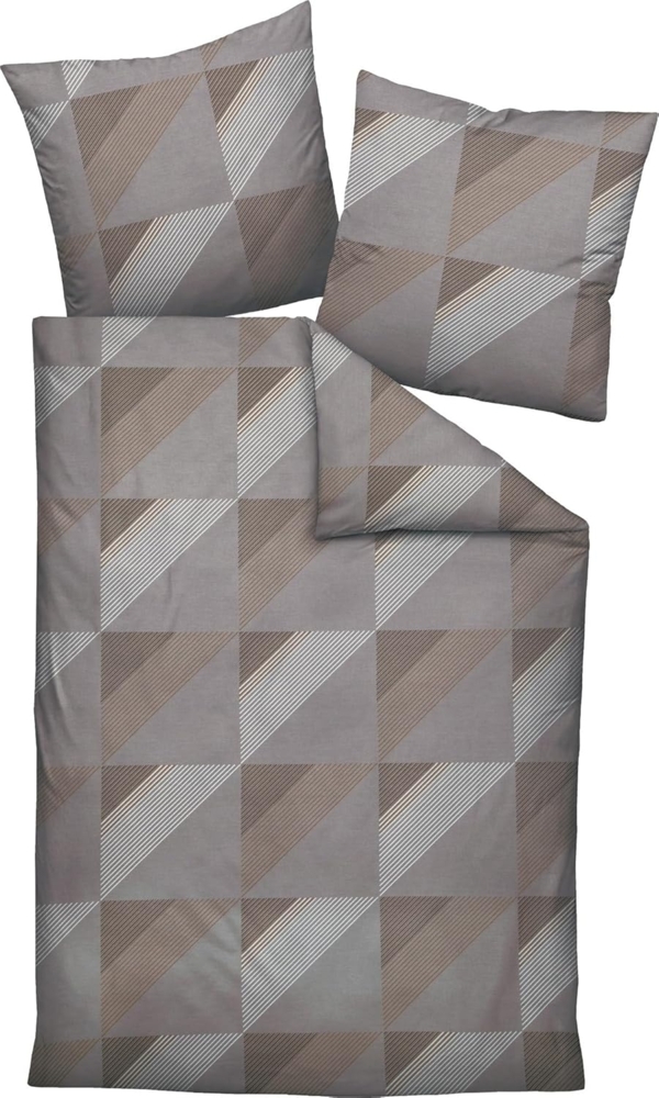 Janine J.D. Mako-Satin Bettwäsche 135x200 Rauten Dreieck taupe braun 87065-07 Bild 1