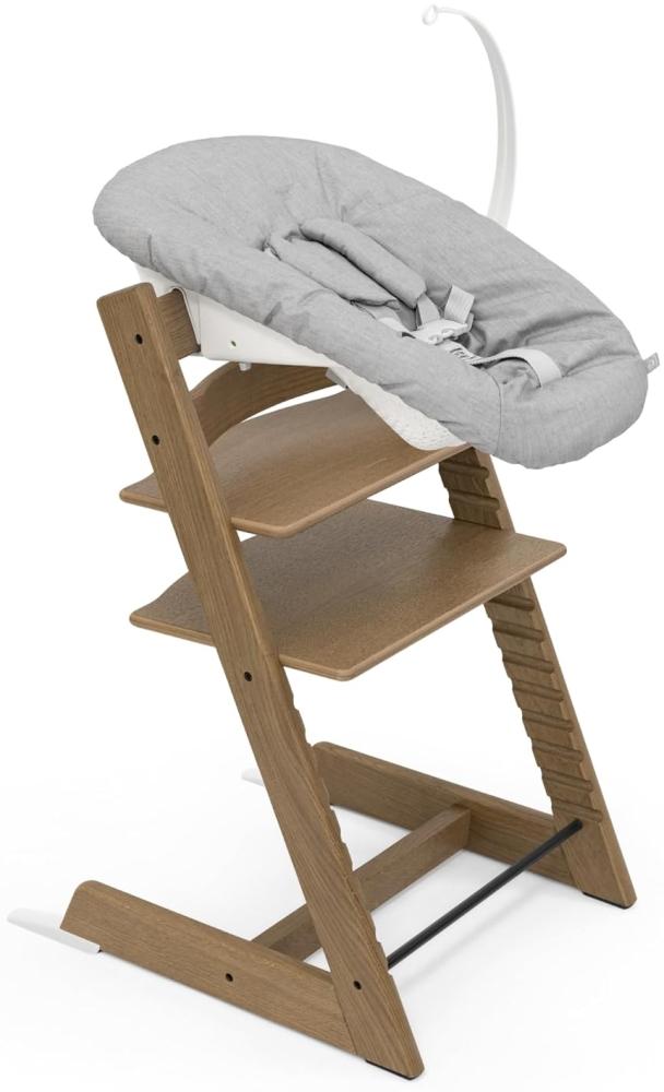 Tripp Trapp Stuhl von Stokke (Brown Eichenholz) mit Newborn Set (Grey) - Für Neugeborene bis zu 9 kg - Gemütlich, sicher & einfach zu verwenden Bild 1