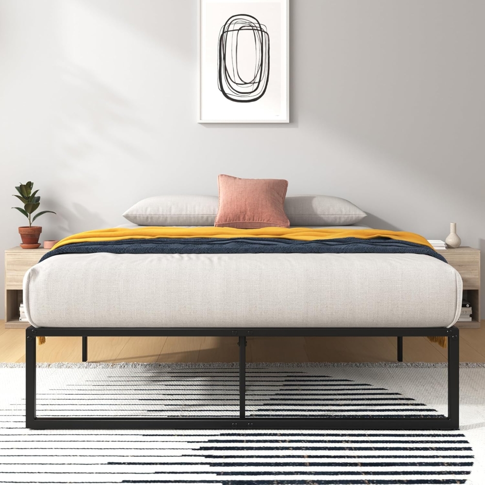 ZINUS Lorelai Plattformbett aus Metall, 36 cm | Stahllattenrost | Stauraum unter dem Bett | Einfache Montage | 140x200 cm | Schwarz Bild 1