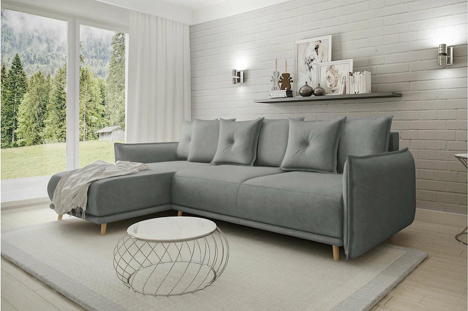 Stylefy Mauri Ecksofa Velours MANILA Grau Links Bild 1
