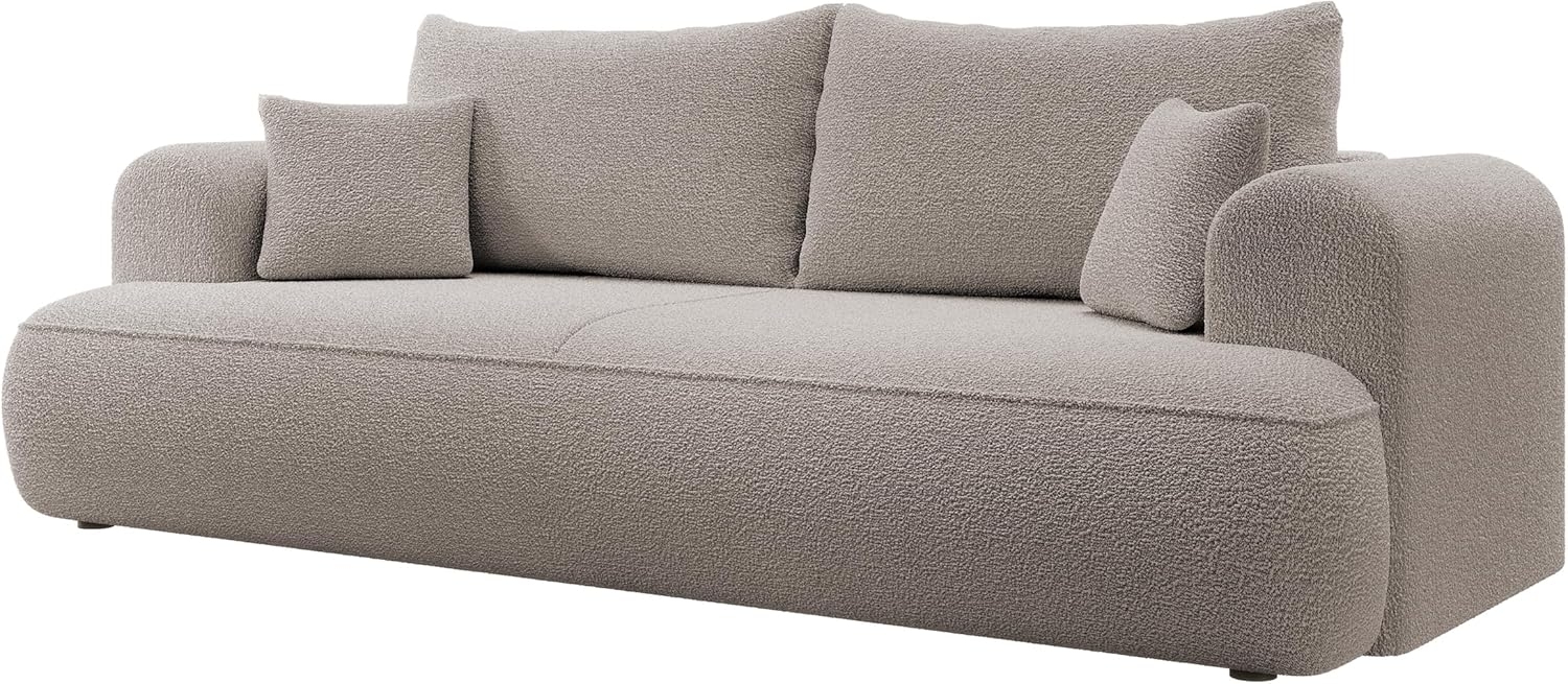 Selsey Sofa Schlafsofa Couch Mit Stauraum Schlaffunktion 3 Sitzer Pflegeleicht Polyurethanschaum Boucle Dunkelbeige OVO Bild 1