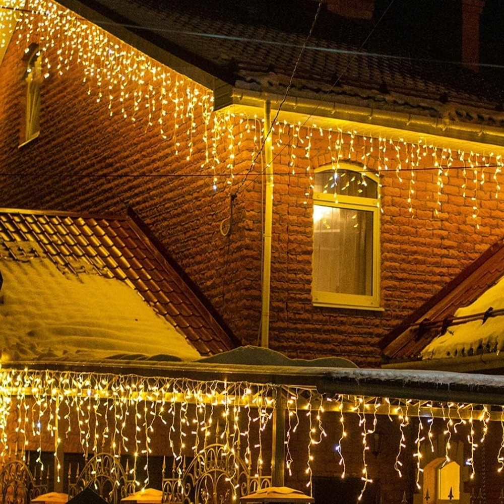 LEDYA Eisregen Lichterkette Außen, 7. 5M 200 LED Weihnachtsbeleuchtung Warmweiß mit 8 Modi und Timer, Wasserdicht Lichtervorhang Aussen für Fenster, Traufe, Vorbau, Geländer Bild 1