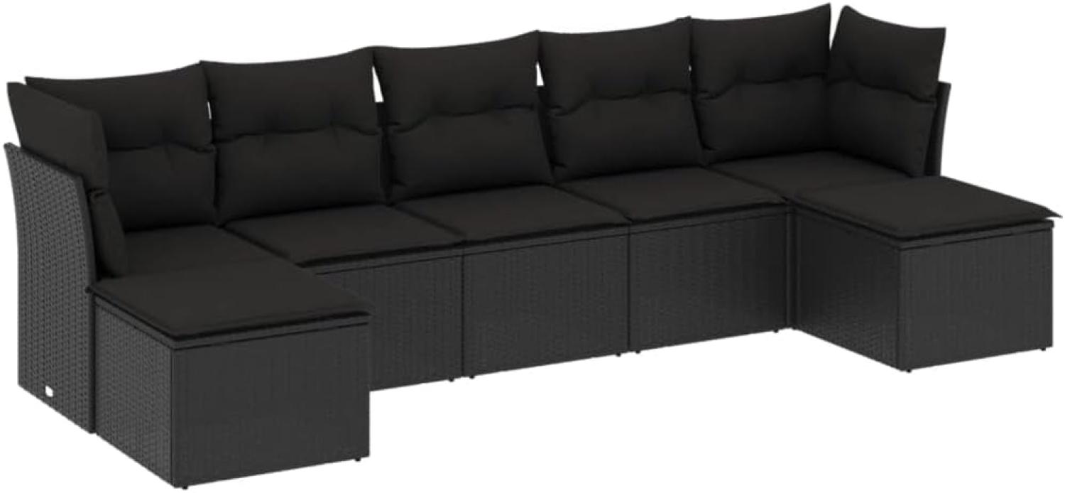 vidaXL 7-tlg. Garten-Sofagarnitur mit Kissen Schwarz Poly Rattan 3249864 Bild 1