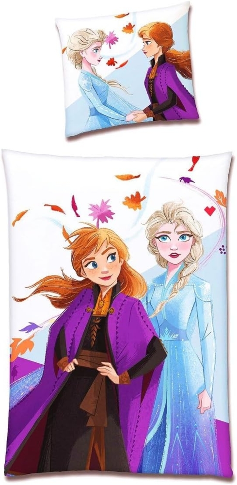 JACK Jugendbettwäsche JACK Mikrofaser Fleece Bettwäsche 135x200cm 2 tlg. Disney Frozen Elsa, Fleece, 2 teilig, Die Eiskönigin 2, Elsa & Anna im Blätterwind, kinderfreundlich Bild 1