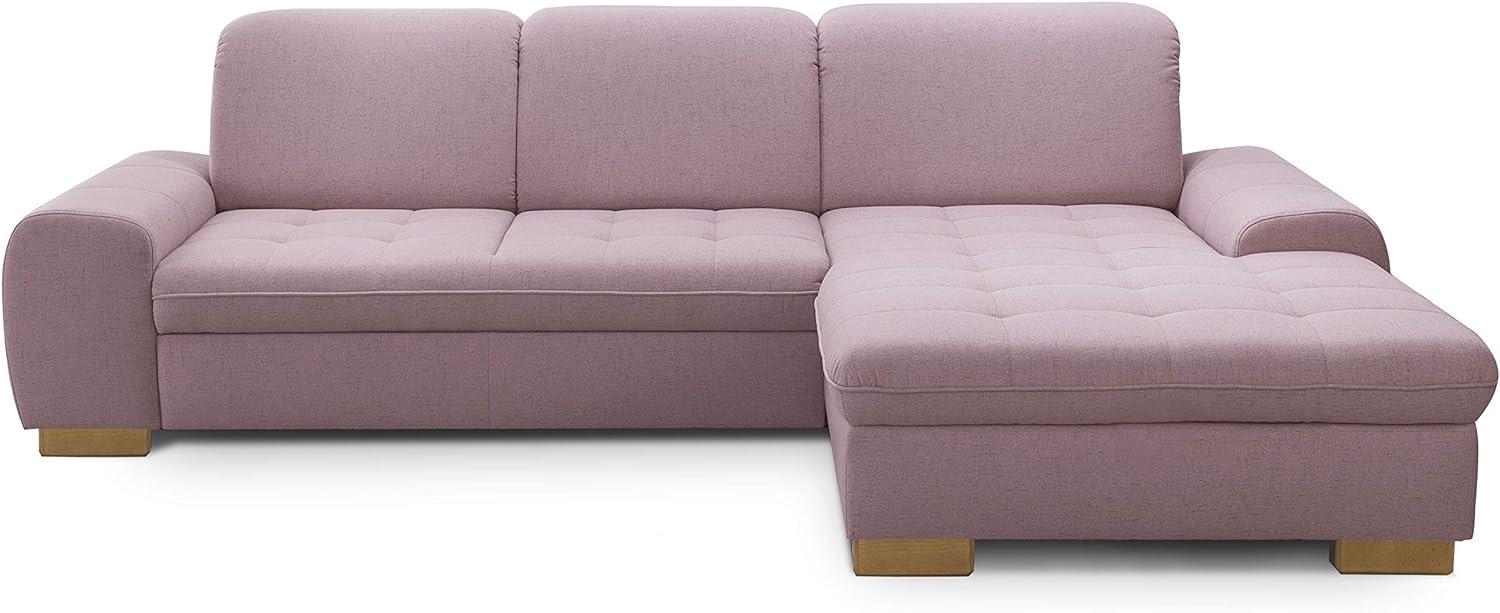 CAVADORE Sofaecke Lexi im Landhausstil / Schlafsofa in L-Form mit XXL-Longchair rechts und Federkern / Inkl. Bett, Bettkasten und Kopfteilfunktion / 275 x 82-99 x 173 / Flachgewebe: Altrosa Bild 1