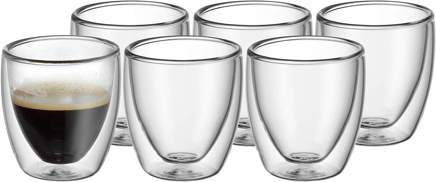 WMF Kult doppelwandige Espressotassen Glas Set 6-teilig, Espresso Gläser, doppelwandige Gläser 80ml, Schwebeeffekt, Thermogläser, hitzebeständiges Espresso Glas Bild 1