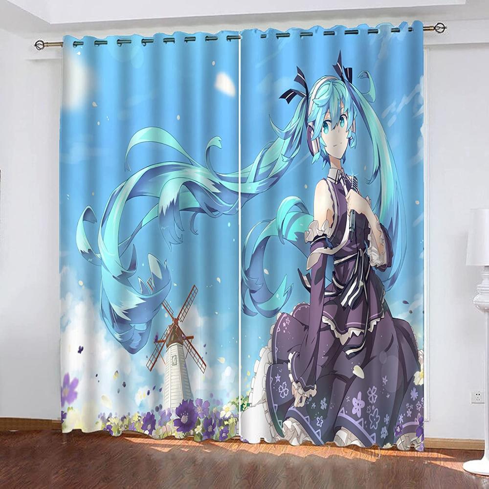 Fgolphd Verdunkelungsvorhang-Set 3D-Druck Anime Cartoons Hatsune Miku Vorhänge Für Kinderzimmer Schiebegardine Blickdicht Für Dekoration Wohnzimmer Esszimmer (280×180(BxH),15) Bild 1