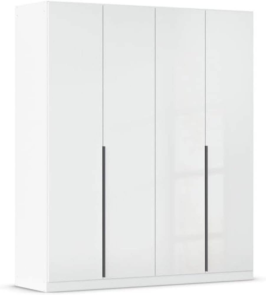 Rauch Möbel Alabama, Kleiderschrank, Garderobenschrank, 4-türig, Zubehör Basic, 2 Kleiderstangen, 4 Einlegeböden, Farbe Hochglanz Weiß/Weiß, Griff Grau metallic, 181 x 229 x 54 cm Bild 1