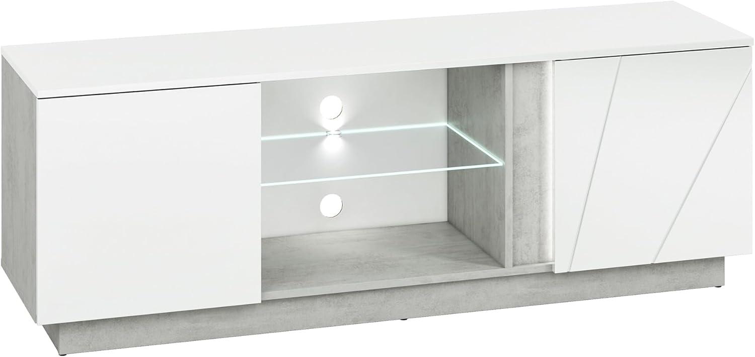 Lowboard "Lumens" TV-Unterschrank 150cm beton lichtgrau MDF weiß Hochglanz Bild 1