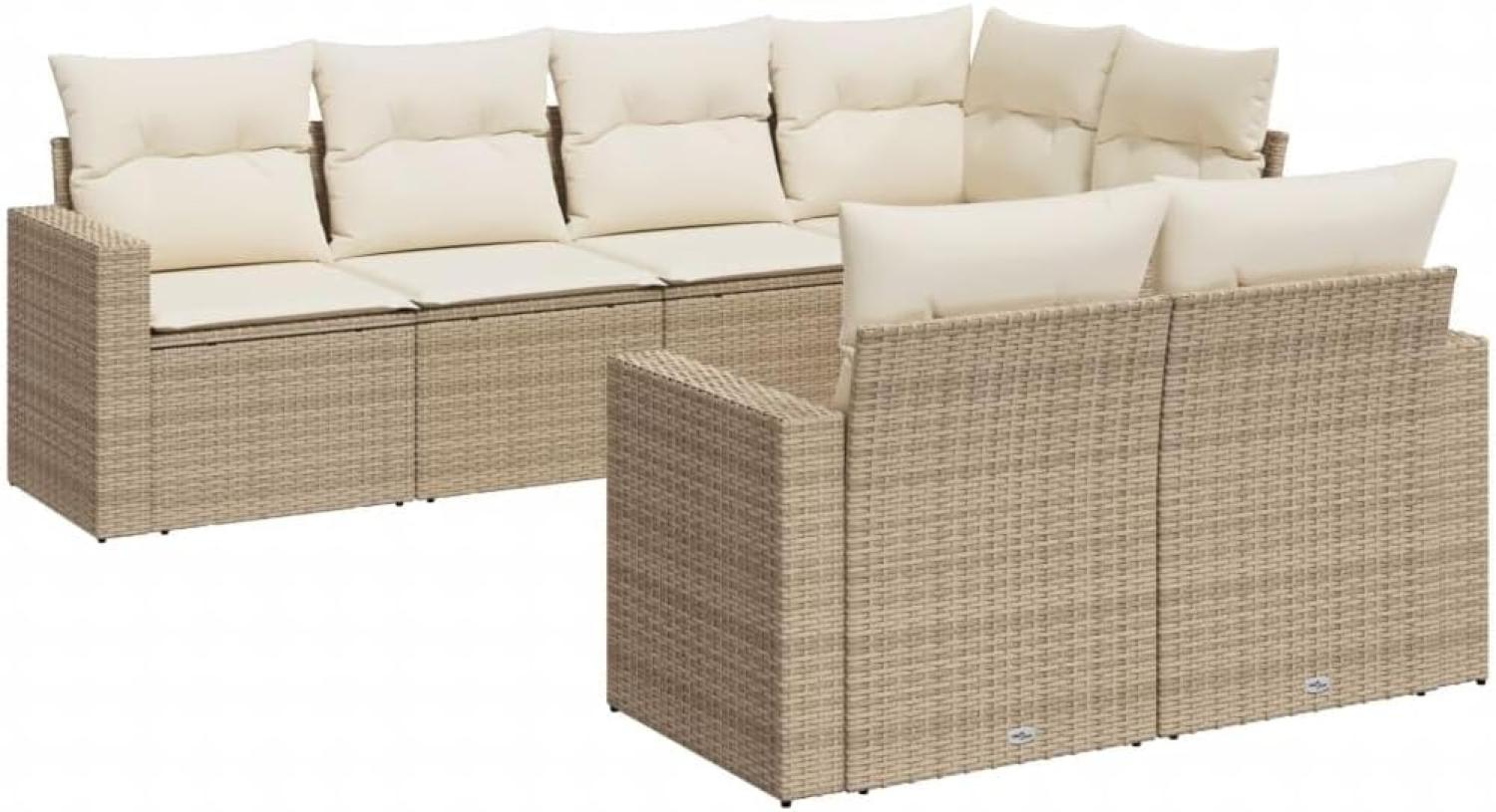 vidaXL 7-tlg. Garten-Sofagarnitur mit Kissen Beige Poly Rattan 3251545 Bild 1