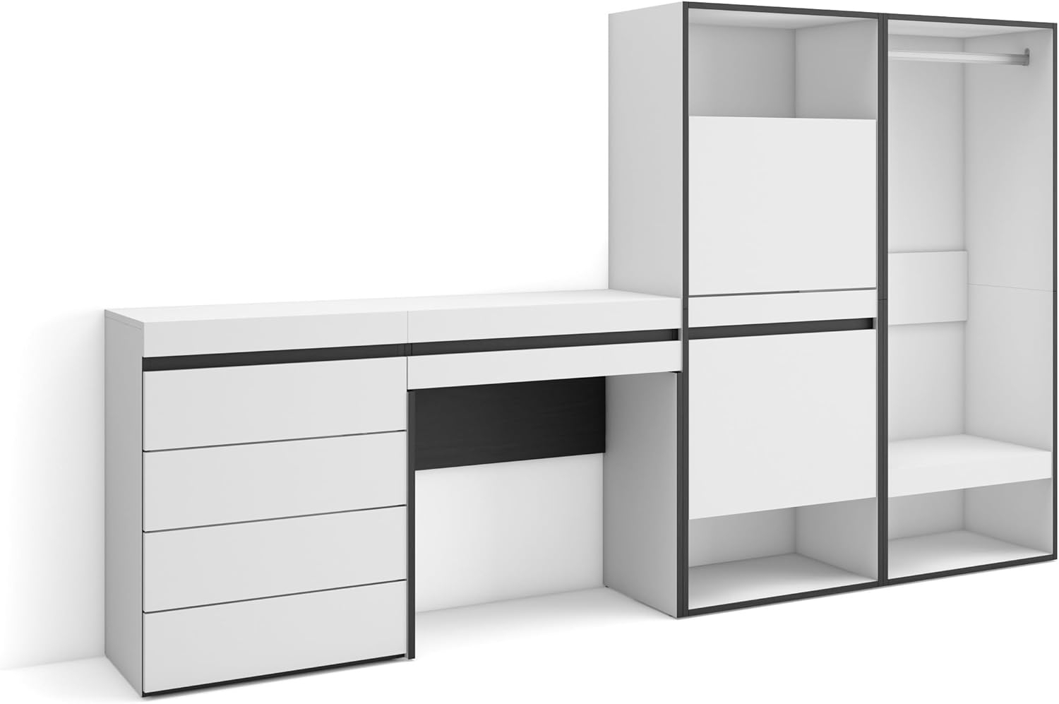 Skraut Home | Schuhregal, Schuhschrank | Schuhaufbewahrung | 247 x 145 x 35 cm | Für Schlafzimmer, Zimmer | Offener Kleiderschrank | Kommode mit Schubladen | Schminktisch | Moderner Stil | Weiß Bild 1