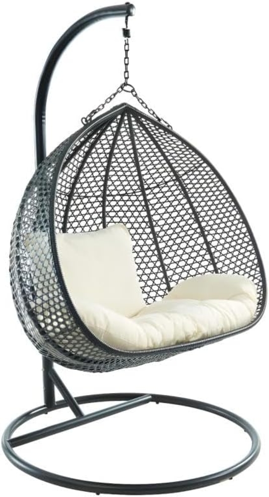 Vente-unique - Hängesessel 2-Sitzer Polyrattan - Anthrazit mit weißem Kissen - VAHINA von MYLIA Bild 1