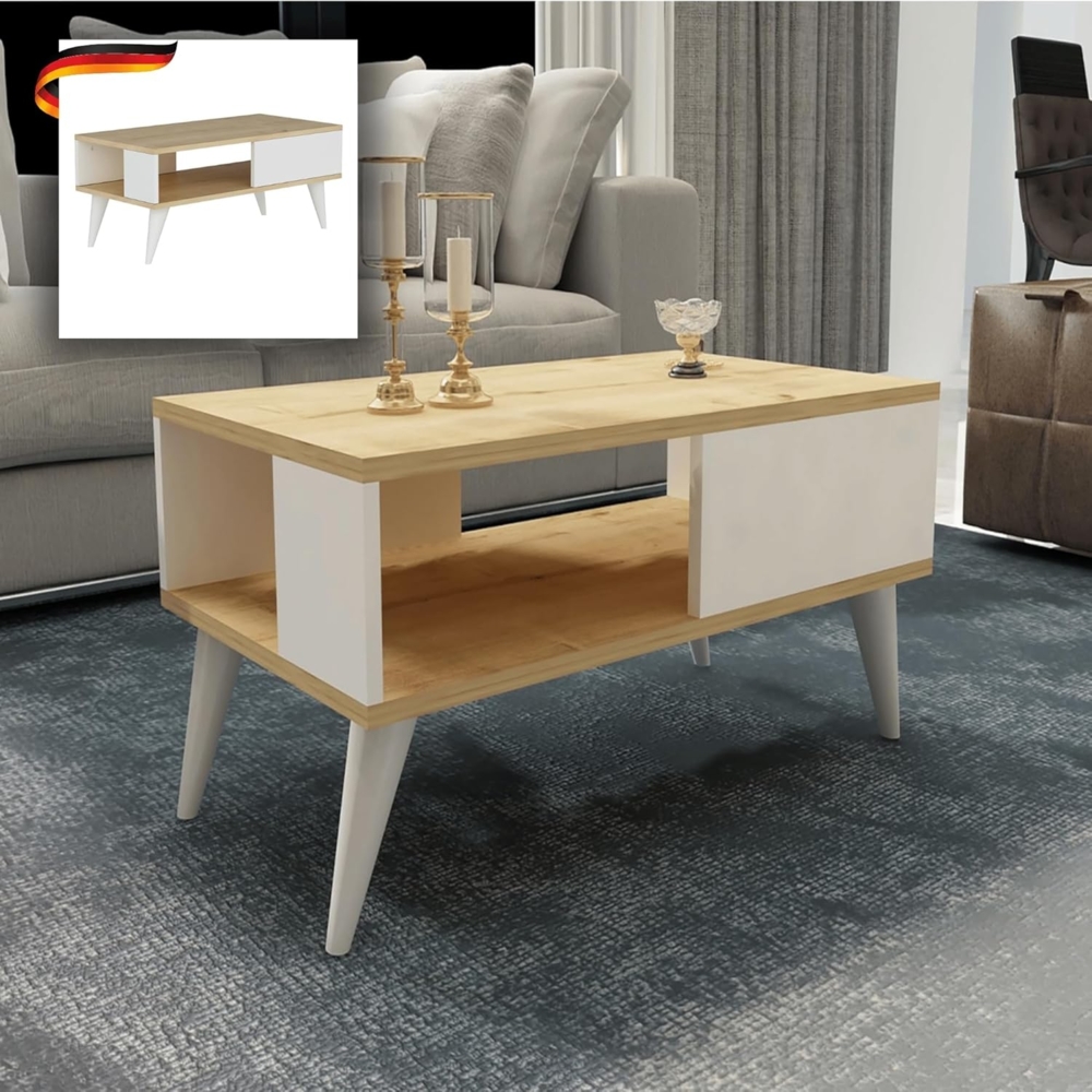 DELUKE® Couchtisch mit Stauraum LINZ - Rechteckig Sofatisch rechteckig Stubentisch Wohnzimmertisch Kaffeetisch Beistelltisch Tisch für Couch Braun Bild 1