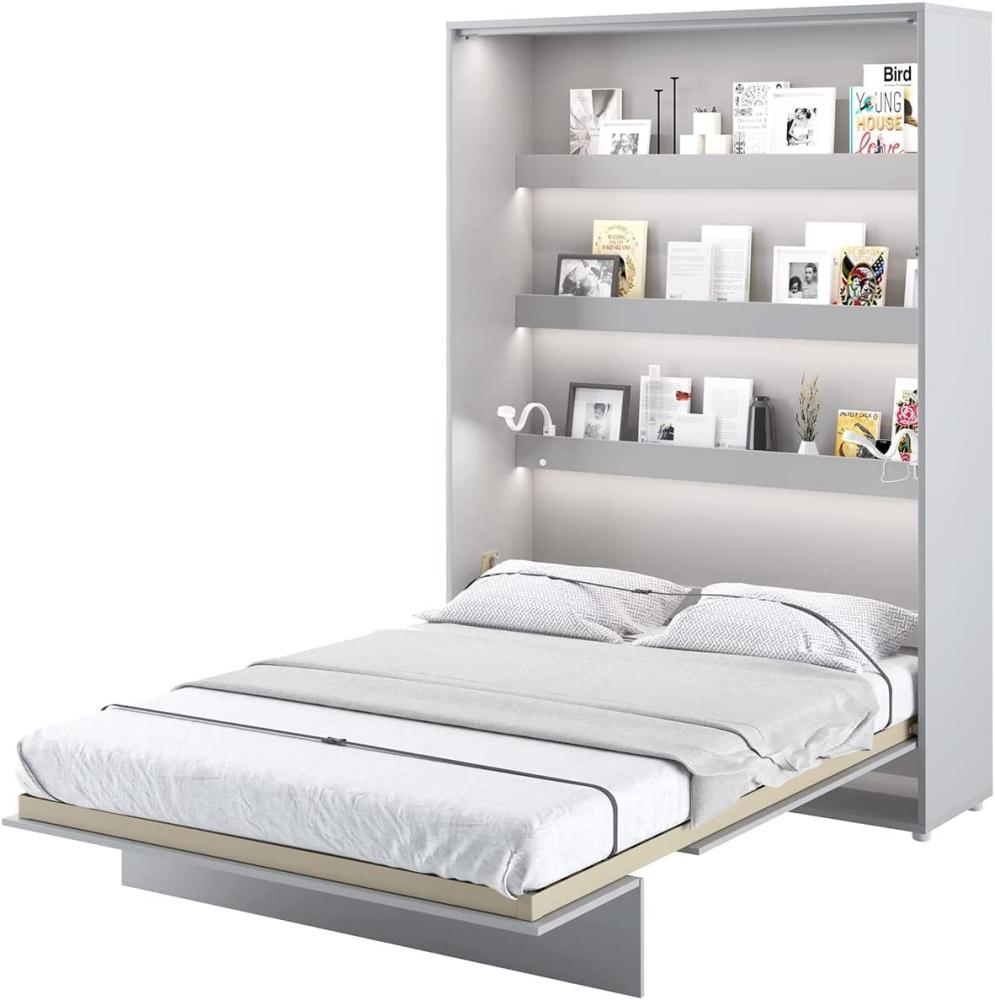 MEBLINI Schrankbett Bed Concept - BC-01 - 140x200cm Vertikal - Grau Matt mit Matratze - Wandbett mit Lattenrost - Klappbett mit Schrank - Wandklappbett - Murphy Bed - Bettschrank Bild 1