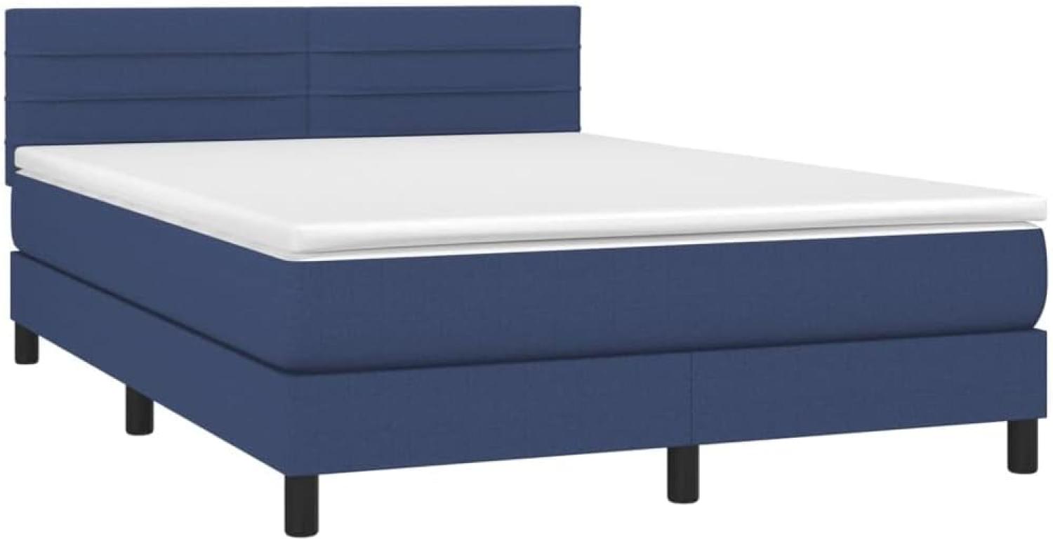 vidaXL Boxspringbett mit Matratze & LED Blau 140x200 cm Stoff 3133243 Bild 1