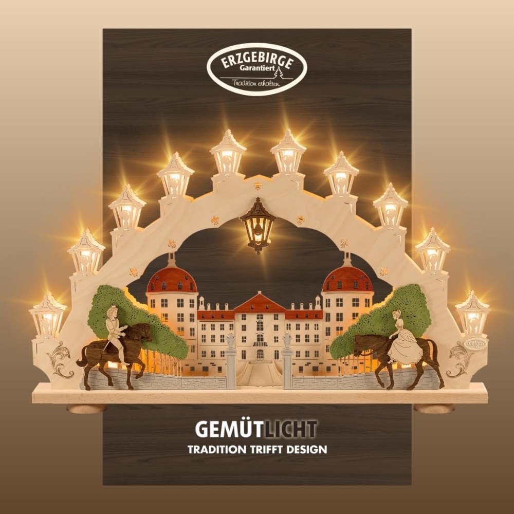 Weigla LED Schwibbogen Moritzburg, Lichterbogen aus Holz, Made in Germany (1-tlg), Erzgebirge garantiert, Weihnachtsdeko Innen, Weihnachtsbeleuchtung Bild 1
