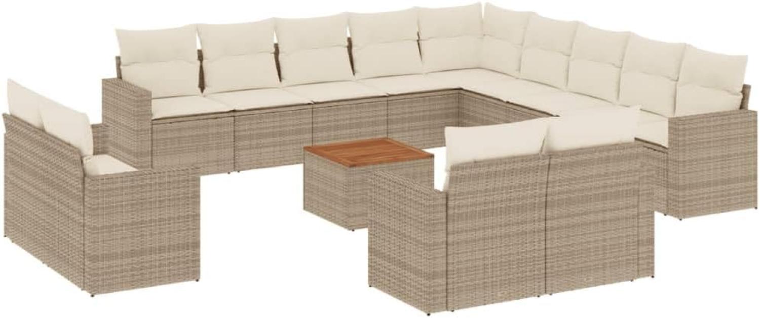 vidaXL 14-tlg. Garten-Sofagarnitur mit Kissen Beige Poly Rattan 3224399 Bild 1