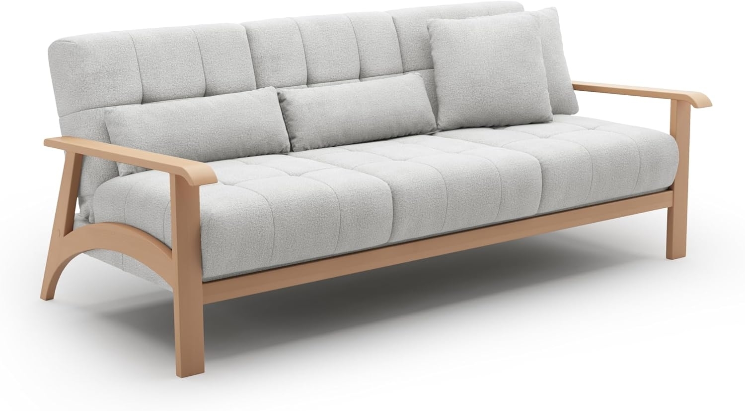 Cavadore 3er-Sofa Billan / 3-Sitzer Schlafsofa im skandinavischen Design mit Bett und massivem Holzgestell in Buche / 199 x 88 x 106 / Mehrfarbiger Strukturstoff, Hellgrau Bild 1