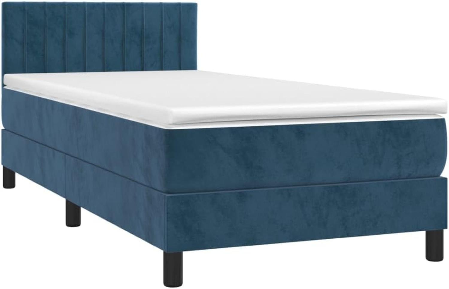 vidaXL Boxspringbett mit Matratze & LED Dunkelblau 90x200 cm Samt, Härtegrad: H2 [3134505] Bild 1