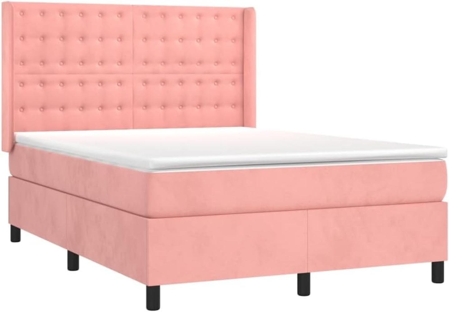 vidaXL Boxspringbett mit Matratze Rosa 140x190 cm Samt 3132920 Bild 1