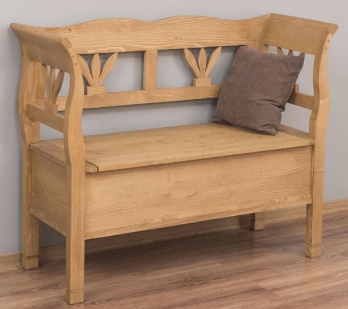 Casa Padrino Landhausstil Sitzbank Naturfarben 117 x 48 x H. 92 cm - Massivholz Bank mit Stauraum - Massivholz Möbel - Landhausstil Möbel - Landhausstil Einrichtung Bild 1