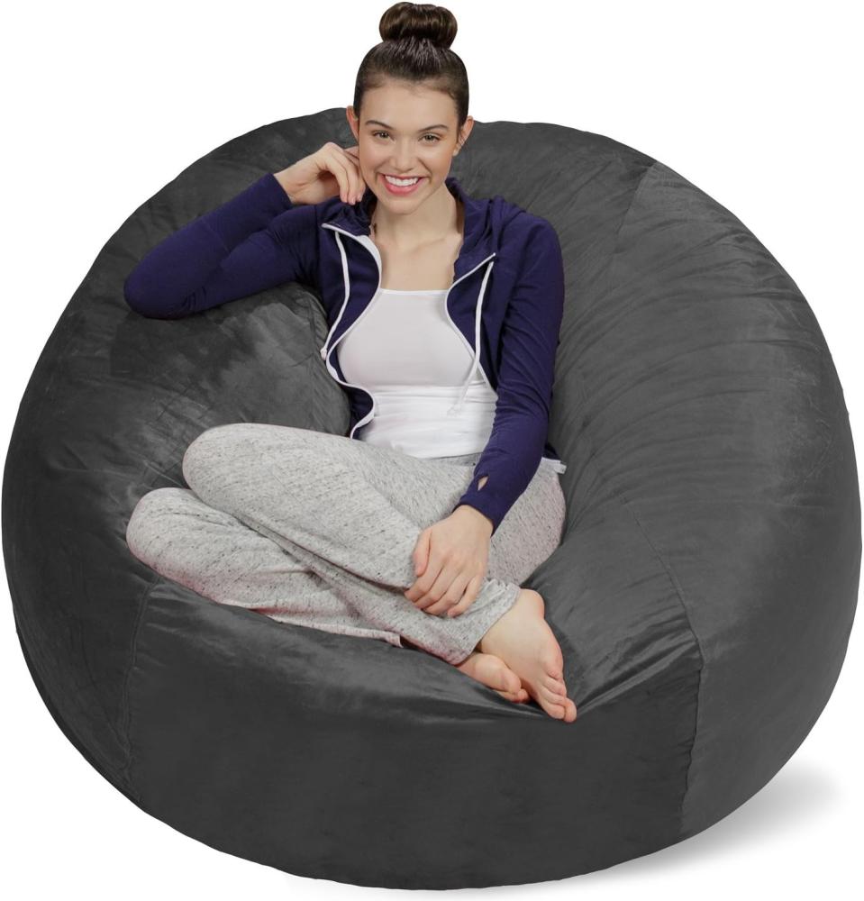 SOFA SACK XXL - Das Neue Komforterlebnis aus den USA - Sitzsack mit Memory Schaumstoff Füllung - Perfekt zum Relaxen im Wohnzimmer oder Schlafzimmer - Samtig weicher Velour Bezug in Stahlgrau Bild 1