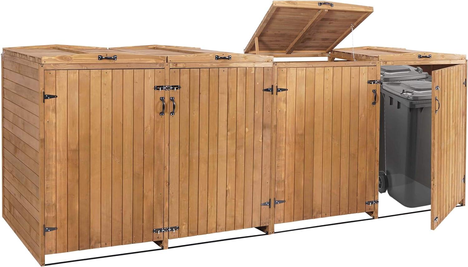 XL 4er-/8er-Mülltonnenverkleidung HWC-H74, Mülltonnenbox, erweiterbar 126x316x98cm Holz FSC® ~ braun Bild 1
