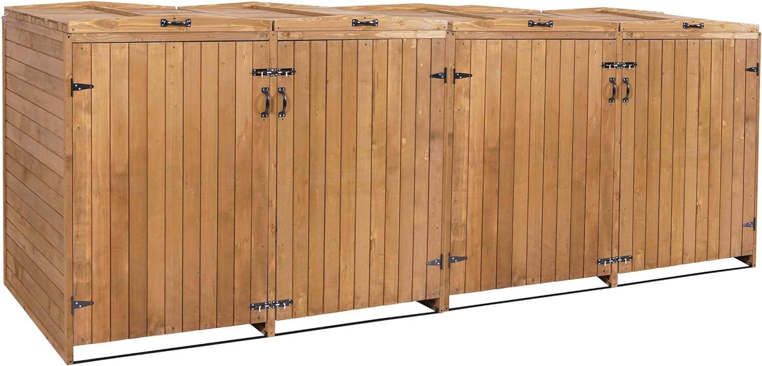 XL 4er-/8er-Mülltonnenverkleidung HWC-H74, Mülltonnenbox, erweiterbar 126x316x98cm Holz FSC® ~ braun Bild 1