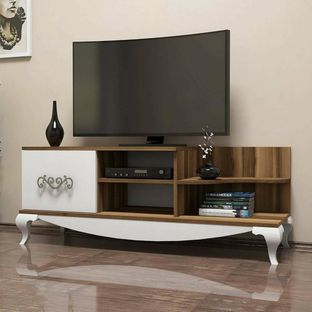 Dmora TV-Schrank Zeta 130 x 45 x 50,6 cm Braun 2 Böden 4 Fächer Bild 1