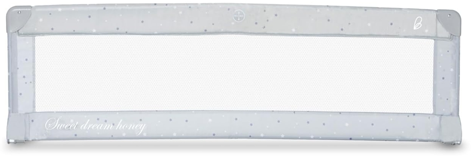Asalvo Bettgitter, 150 cm, Fallschutz, für Kinder, klappbar, Tragetasche, extra hohes Design, faltbar und tragbar, sichere Befestigung, Sterne grau Bild 1