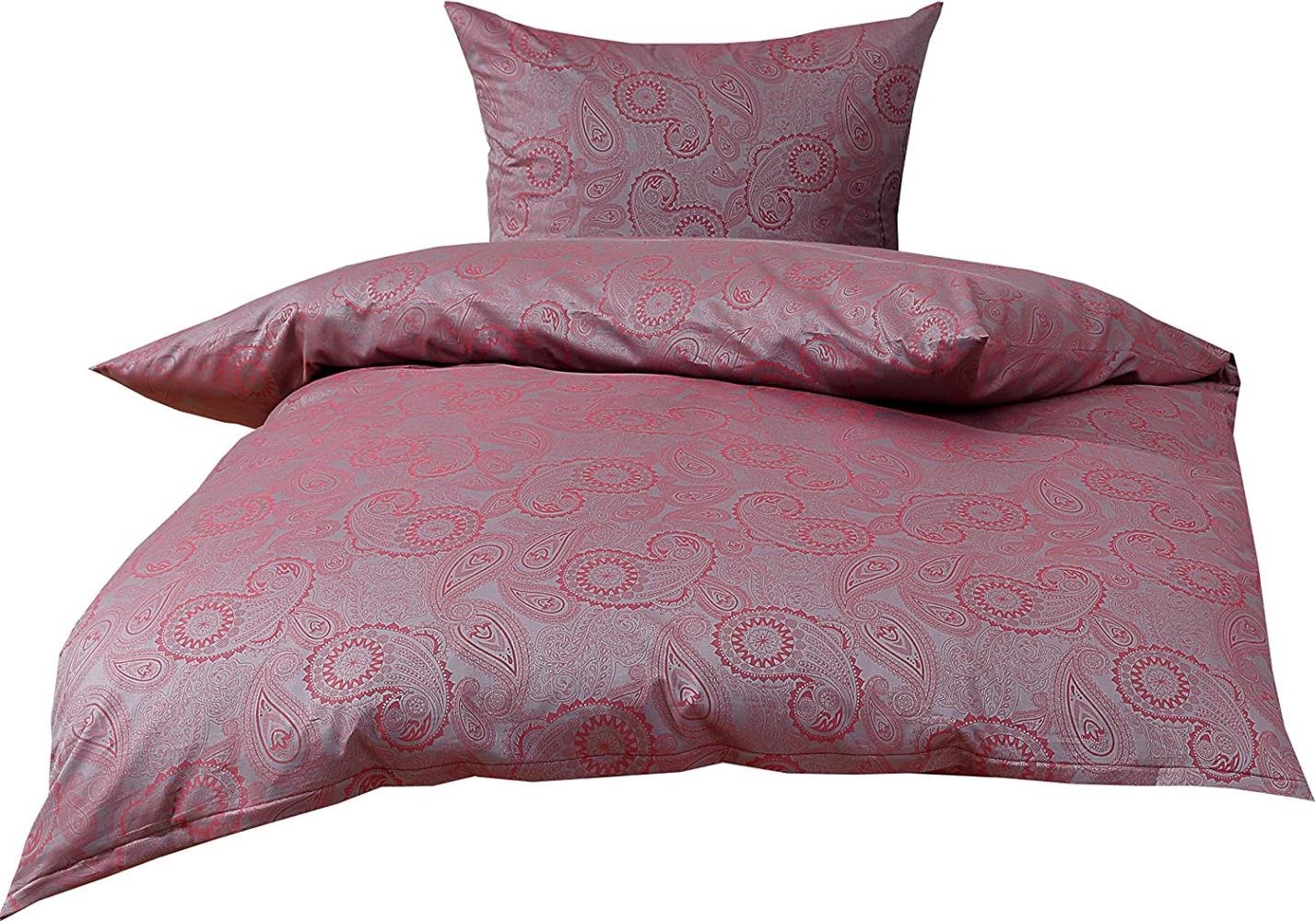 Bettwaesche-mit-Stil Mako-Satin Damast Paisley Bettwäsche "Davos" rot - grau Garnitur 135x200 + 80x80 Bild 1