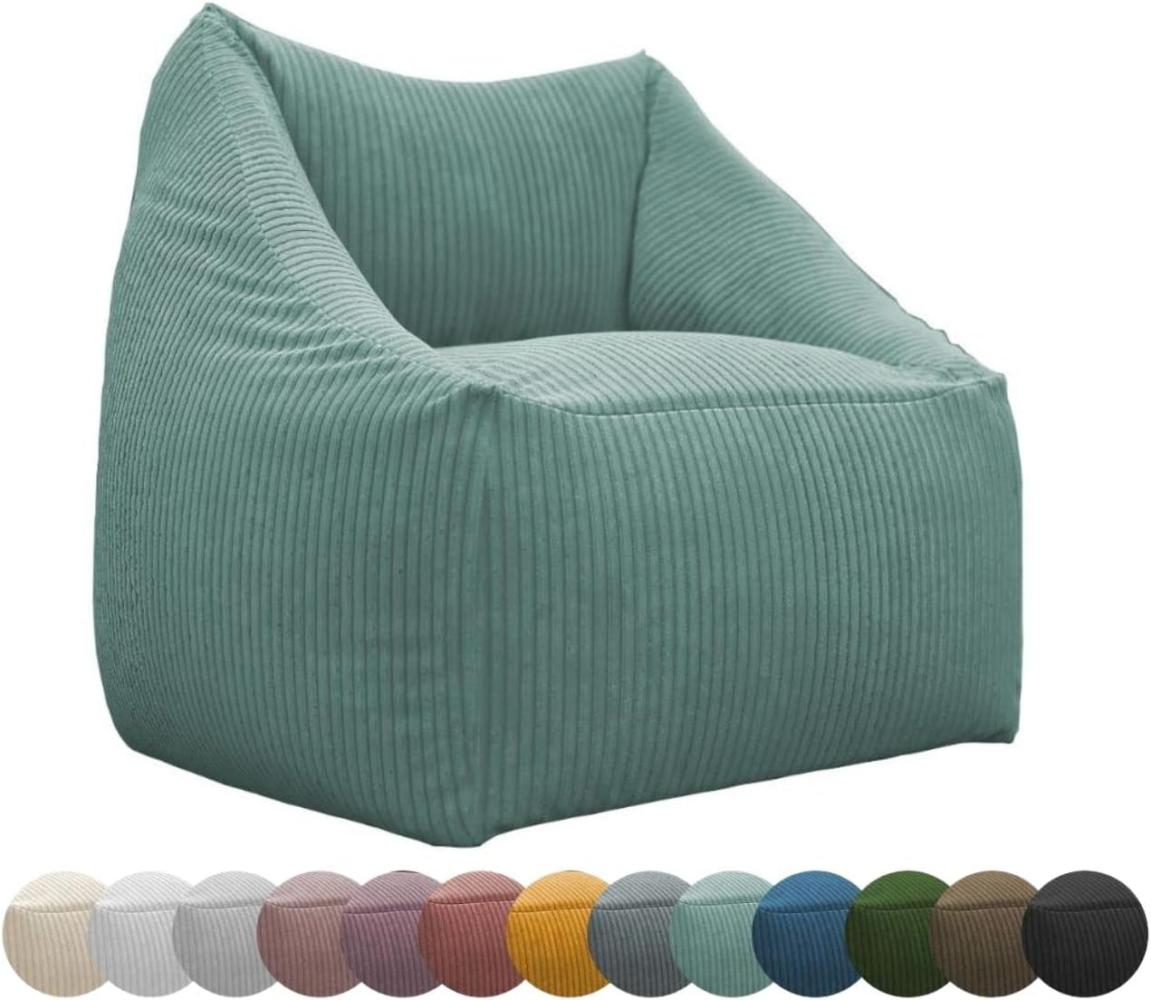 chilly pilley Mini Cord Sitzsack Sitzkissen EPS-Perlen Füllung Bodenkissen Sessel Gartenkissen Kissen Lounge mit Rückenlehne Sitz (Türkis) Bild 1