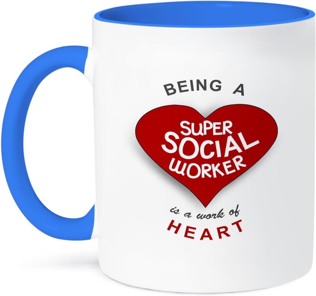 3dRose A-Social Worker is a Work of Heart-red, Appreciation-Two, 10,16 x 7,62 x 9,52 cm, Tasse, Keramik, Blau Bild 1